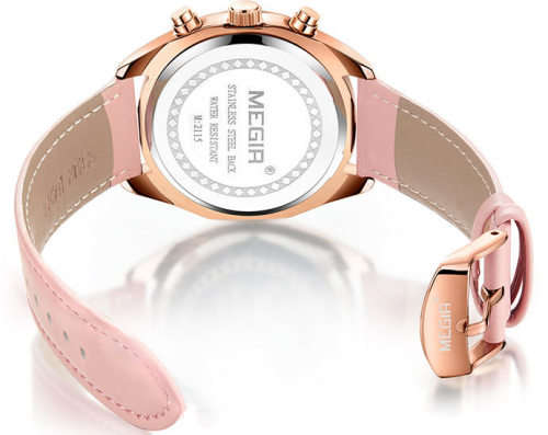Megir 2115L  - Ladies Lovely Chronograph Watch * 6 HANDS*PINK LEATHER STRAP*
