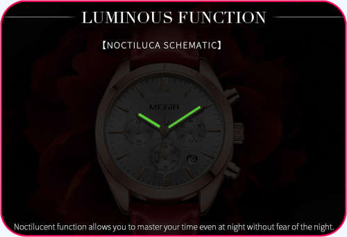 Megir 2115L  - Ladies Lovely Chronograph Watch * 6 HANDS*RED LEATHER STRAP*