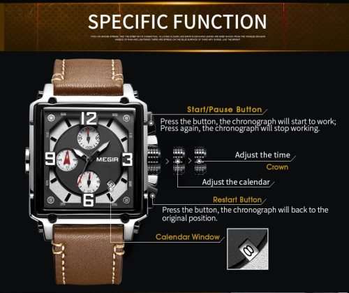 *** Megir (2061)  Brand** Top Watch* New Style  Big Luxury Men Quartz Watch CHRONOGRAPH * 6 HANDS *