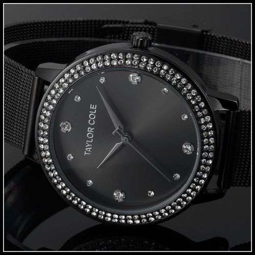 From UK ** Magnifisant* Black Taylor Cole Lady Georgeos Steel Band Bracelet Luxury Watch*