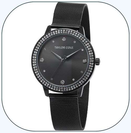 From UK ** Magnifisant* Black Taylor Cole Lady Georgeos Steel Band Bracelet Luxury Watch*