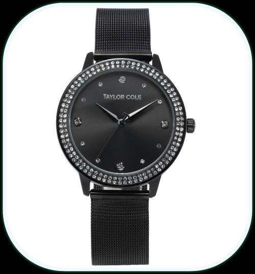 From UK ** Magnifisant* Black Taylor Cole Lady Georgeos Steel Band Bracelet Luxury Watch*