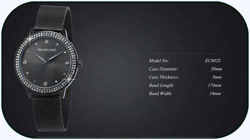 From UK ** Magnifisant* Black Taylor Cole Lady Georgeos Steel Band Bracelet Luxury Watch*