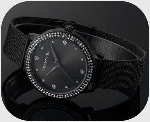 From UK ** Magnifisant* Black Taylor Cole Lady Georgeos Steel Band Bracelet Luxury Watch*