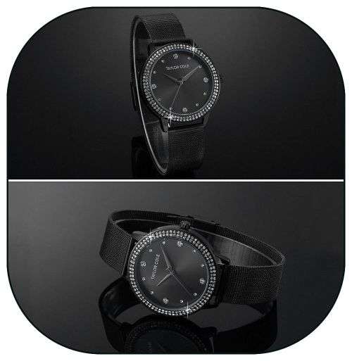 From UK ** Magnifisant* Black Taylor Cole Lady Georgeos Steel Band Bracelet Luxury Watch*