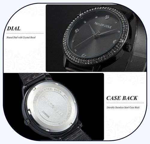 From UK ** Magnifisant* Black Taylor Cole Lady Georgeos Steel Band Bracelet Luxury Watch*