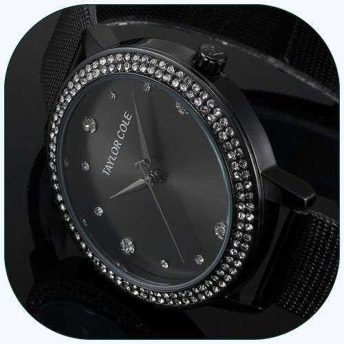 From UK ** Magnifisant* Black Taylor Cole Lady Georgeos Steel Band Bracelet Luxury Watch*