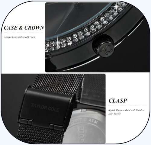 From UK ** Magnifisant* Black Taylor Cole Lady Georgeos Steel Band Bracelet Luxury Watch*