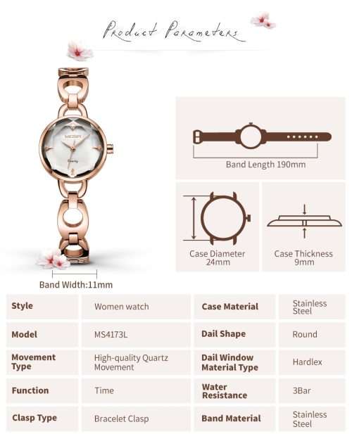 **Megir 4173  - Ladies Dainty Feminine Serious Small ROSE GOLD Watch**