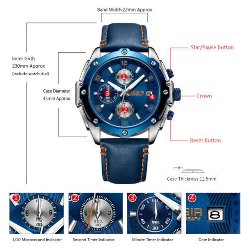 *** Megir Brand**( 2074 ) Top Watch* New Generation Luxury Men * Wristwatch CHRONOGRAPH * 6 HANDS *
