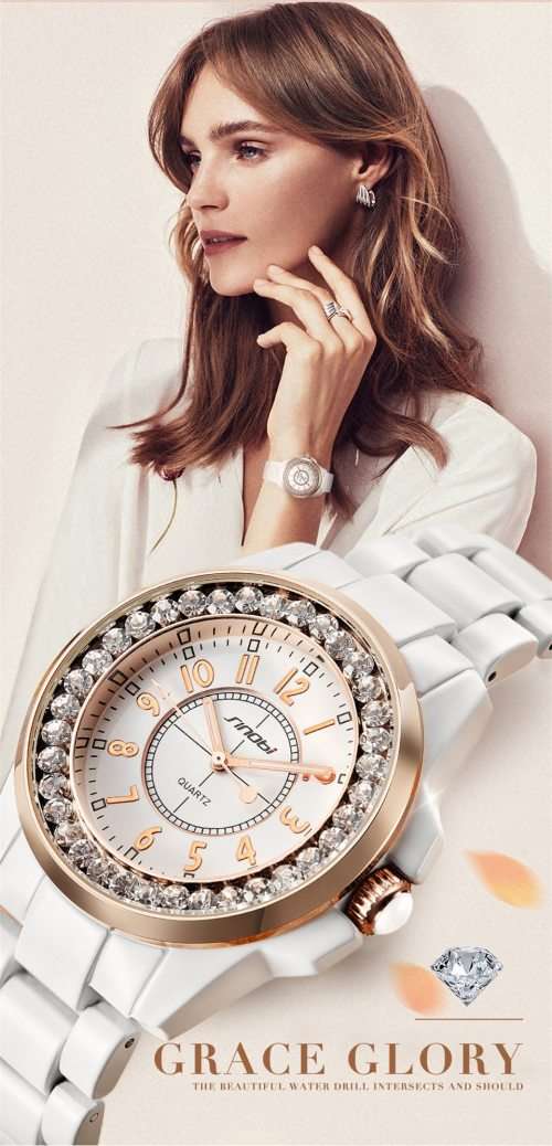 -***$59* --***LADIES **SWAROVSKI CRYSTAL ENCRUSTED ~SINOBI~GOLD/WHITE  QUARTZ Watch -