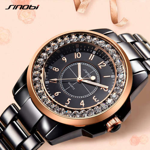 -***$59* --***LADIES **SWAROVSKI CRYSTAL ENCRUSTED ~SINOBI~BLACK&GOLD  QUARTZ Watch -