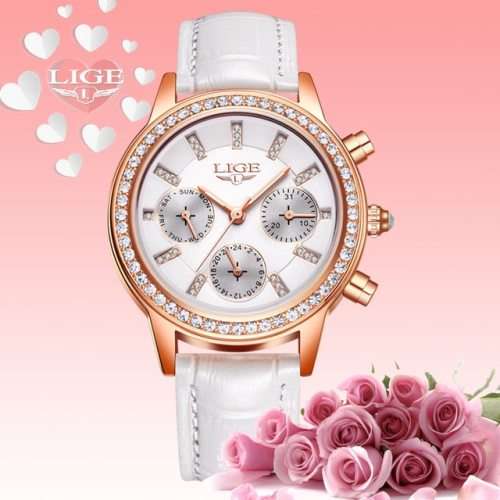 Lige 9812 - Ladies Lovely  Watch * 6 HANDS* Box,Book, & Papers ** White