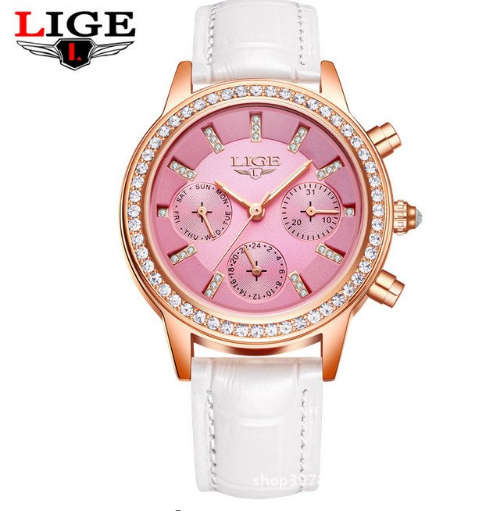 Lige 9812 - Ladies Lovely  Watch * 6 HANDS* Box,Book, & Papers ** Rosepink Dial **