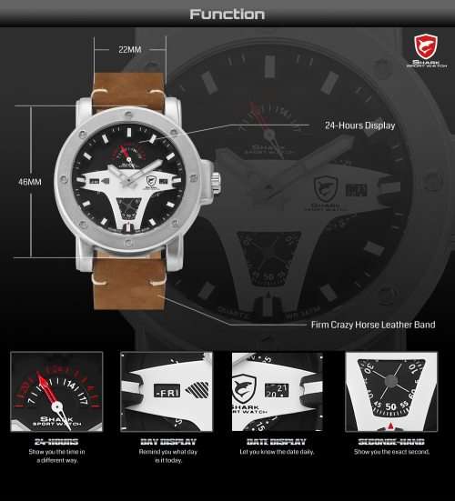 *$89* GREENLAND SHARK** - Men Chronograph 6 Hands Quartz Wrist Watch~ Real Musculine & Big**