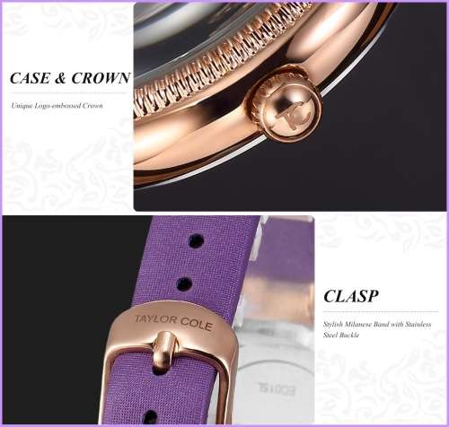 From UK* Magnifisant*Taylor Cole Lady Georgeos PURPLE Leather Band  Luxury Watch*