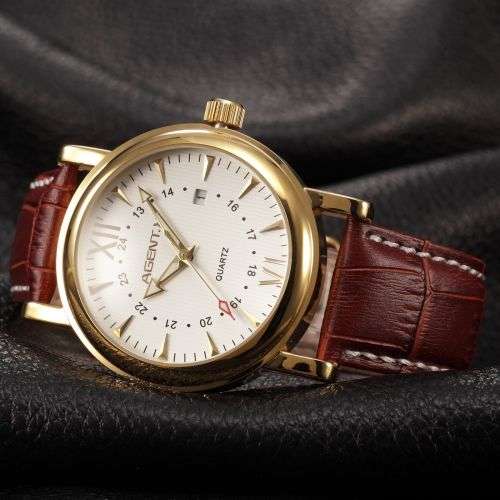 * Luxury Gold Case Brown Leather Date Men Quartz Dress Wrist Watch*FULL HOUSE!* FREE SHIPPING*