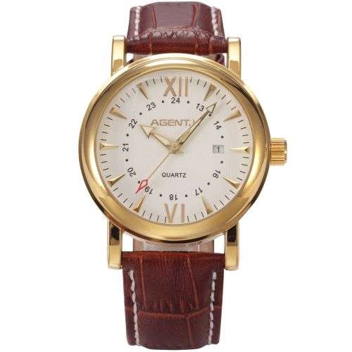 * Luxury Gold Case Brown Leather Date Men Quartz Dress Wrist Watch*FULL HOUSE!* FREE SHIPPING*