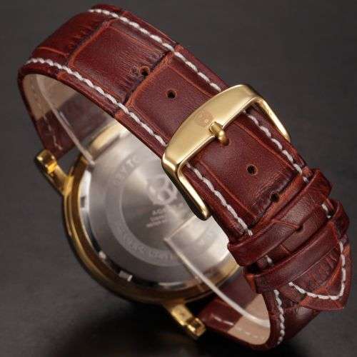 * Luxury Gold Case Brown Leather Date Men Quartz Dress Wrist Watch*FULL HOUSE!* FREE SHIPPING*