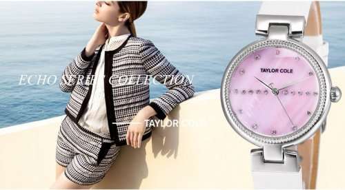 From UK* Magnifisant*Taylor Cole Lady Georgeos White Leather Band  Luxury Watch*