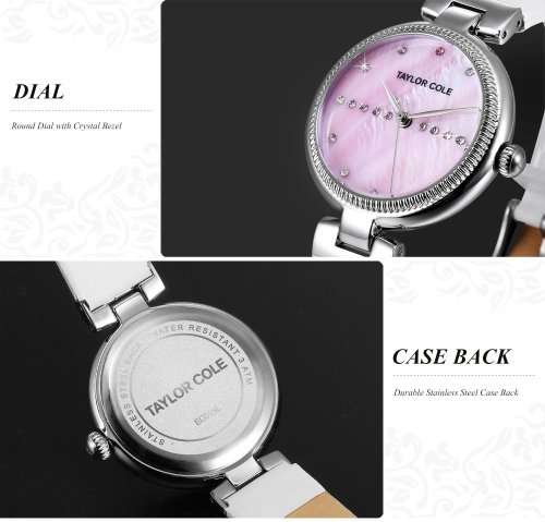 From UK* Magnifisant*Taylor Cole Lady Georgeos White Leather Band  Luxury Watch*