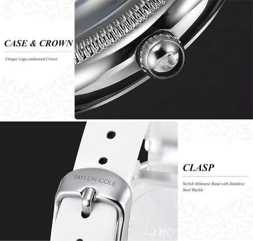 From UK* Magnifisant*Taylor Cole Lady Georgeos White Leather Band  Luxury Watch*