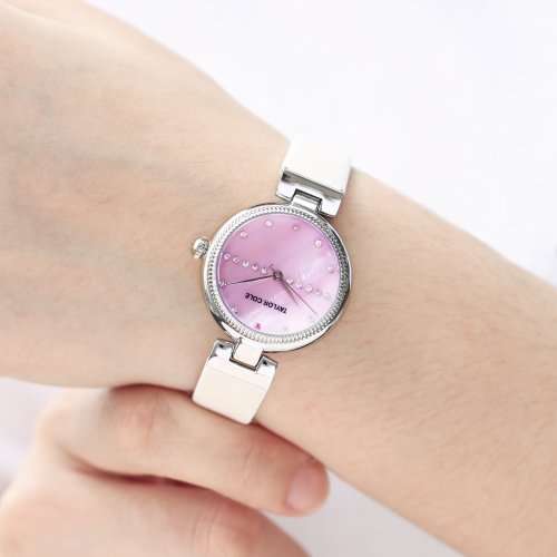 From UK* Magnifisant*Taylor Cole Lady Georgeos White Leather Band  Luxury Watch*