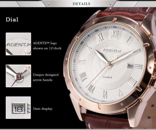 * Luxury Rose Gold Case Brown Leather Date Men Quartz Dress Wrist Watch