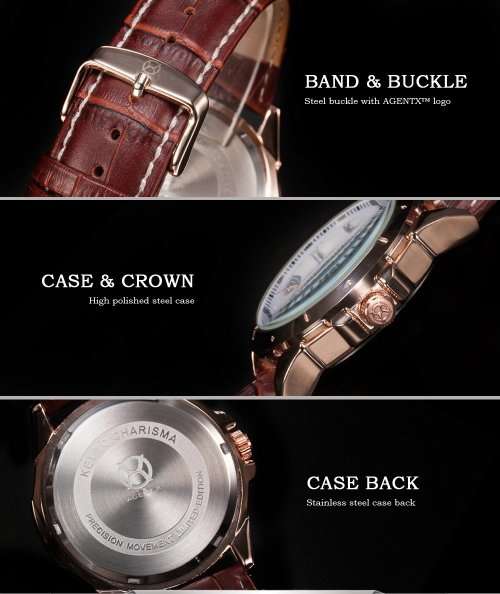 * Luxury Rose Gold Case Brown Leather Date Men Quartz Dress Wrist Watch