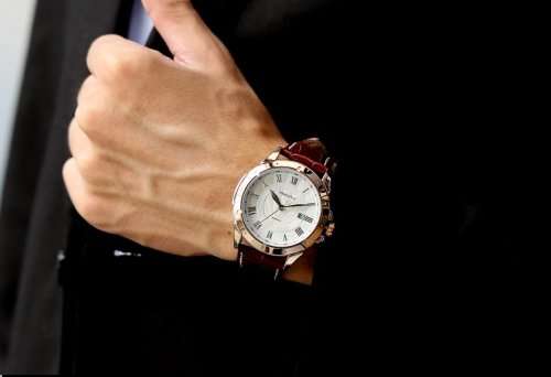 * Luxury Rose Gold Case Brown Leather Date Men Quartz Dress Wrist Watch