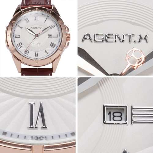 * Luxury Rose Gold Case Brown Leather Date Men Quartz Dress Wrist Watch