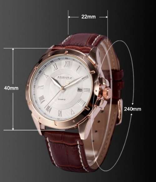 * Luxury Rose Gold Case Brown Leather Date Men Quartz Dress Wrist Watch