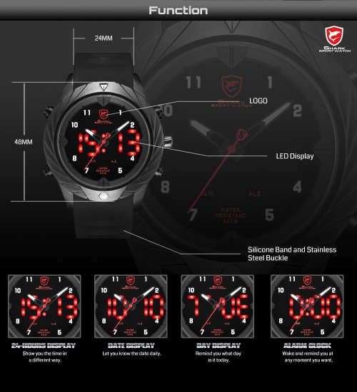 * $99.99 *Graceful SHARK** -Luxury Men Digital LED Date Day Multifunctional Quartz Sport Wrist Watch