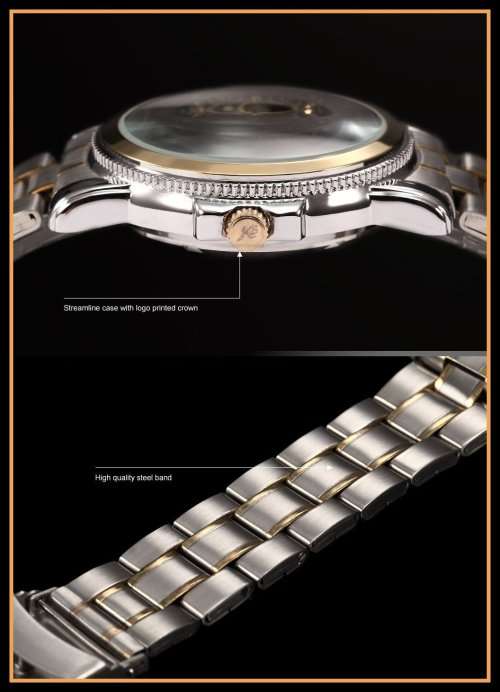 *KS Carving Series* 2 TONE * Silver/Gold **  Mechanical Mens Wrist Watch+Box & Papers