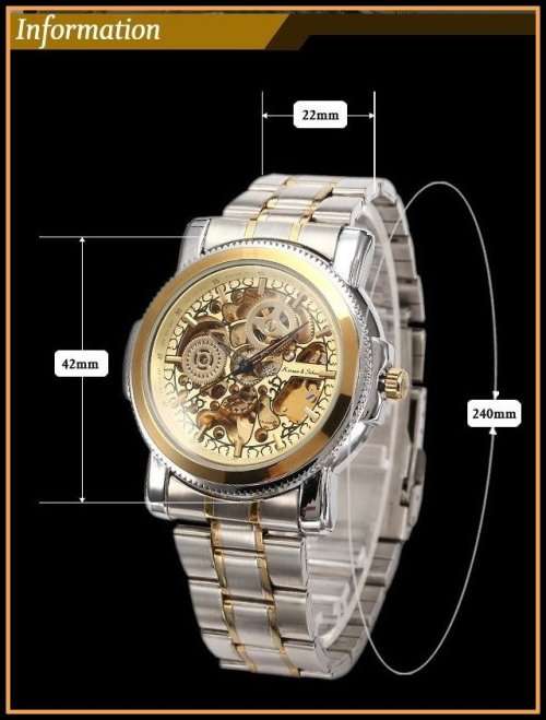 *KS Carving Series* 2 TONE * Silver/Gold **  Mechanical Mens Wrist Watch+Box & Papers
