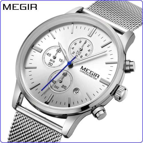 Megir 2011 - Chronograph Watch * 6 HANDS*  Silver *