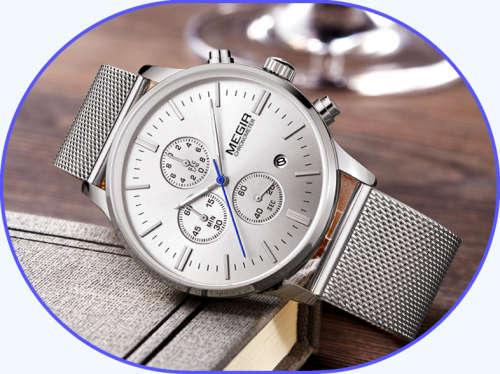 Megir 2011 - Chronograph Watch * 6 HANDS*  Silver *