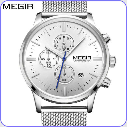Megir 2011 - Chronograph Watch * 6 HANDS*  Silver *