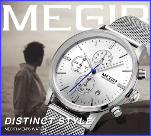 Megir 2011 - Chronograph Watch * 6 HANDS*  Silver *