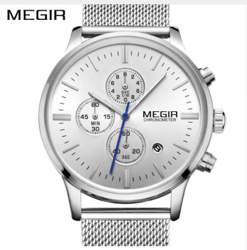 Megir 2011 - Chronograph Watch * 6 HANDS*  Silver *
