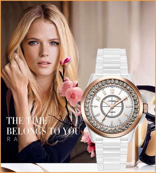 -***$59* --***LADIES **SWAROVSKI CRYSTAL ENCRUSTED ~SINOBI~GOLD/WHITE  QUARTZ Watch -