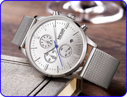 Megir 2011 - Chronograph Watch * 6 HANDS*  Silver *