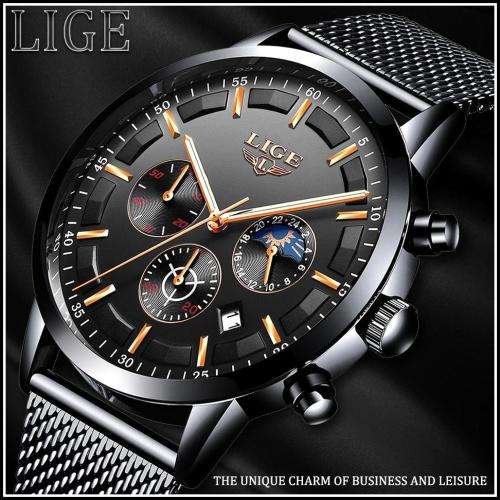 ** CLASSIC -  Relogio Masculion LIGE 9877-*Top Luxury All Steel *6 Hands* Chronograph Watch Men
