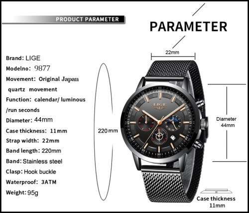 ** CLASSIC -  Relogio Masculion LIGE 9877-*Top Luxury All Steel *6 Hands* Chronograph Watch Men