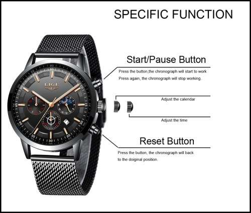 ** CLASSIC -  Relogio Masculion LIGE 9877-*Top Luxury All Steel *6 Hands* Chronograph Watch Men