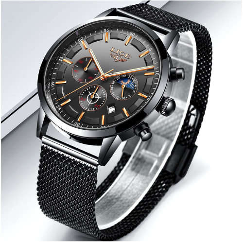 ** CLASSIC -  Relogio Masculion LIGE 9877-*Top Luxury All Steel *6 Hands* Chronograph Watch Men