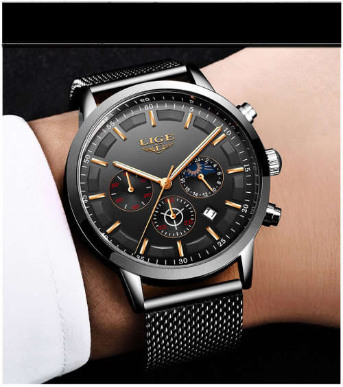 ** CLASSIC -  Relogio Masculion LIGE 9877-*Top Luxury All Steel *6 Hands* Chronograph Watch Men