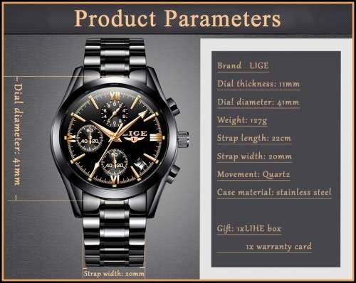 ** CLASSIC -  Relogio Masculion LIGE 9839 Top Luxury All Steel *6 Hands* Chronograph Watch Men