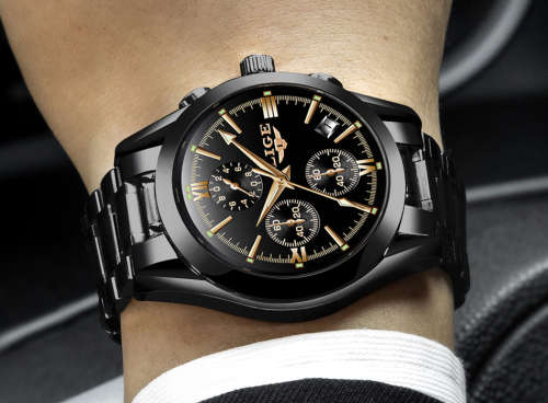 ** CLASSIC -  Relogio Masculion LIGE 9839 Top Luxury All Steel *6 Hands* Chronograph Watch Men