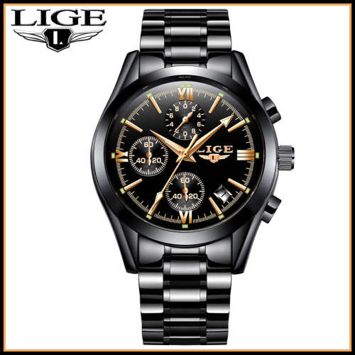 ** CLASSIC -  Relogio Masculion LIGE 9839 Top Luxury All Steel *6 Hands* Chronograph Watch Men